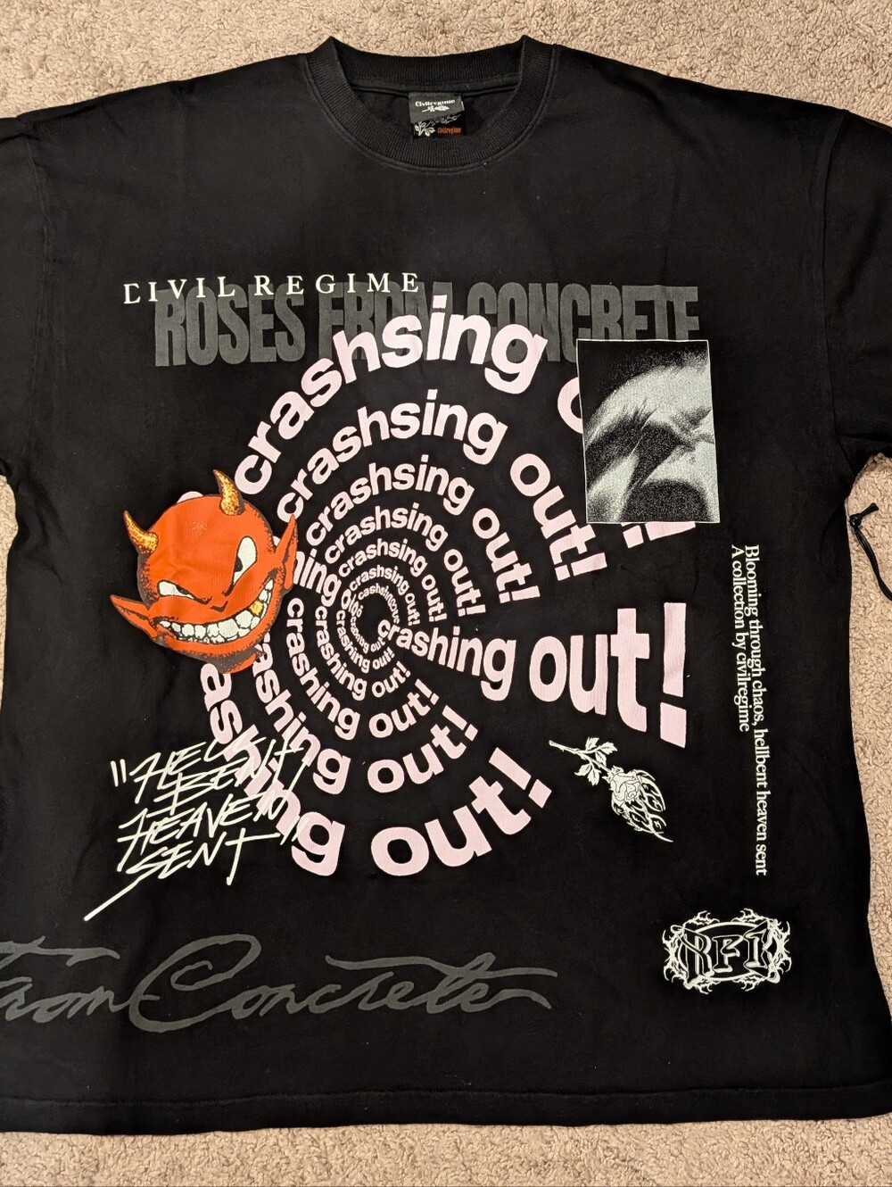 Civil Regime Crashout Central Oversized Graphic Tee Black Large NWT